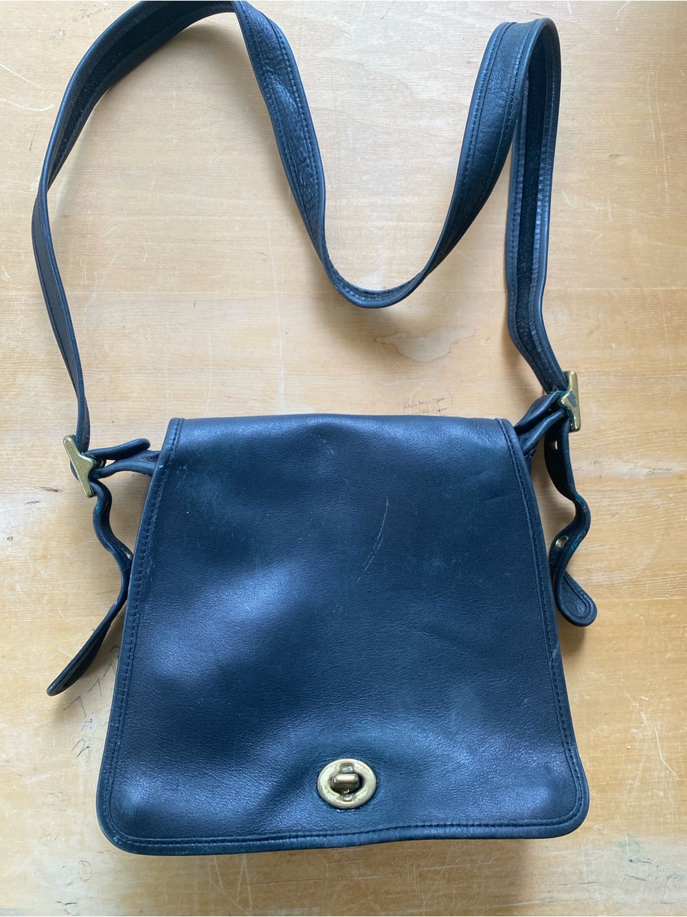 Coach Legacy Black Leather Messenger Bag 9715 with Brass-Tone Turn Lock